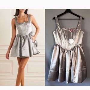STAUD Landscape Silver Mini Cocktail Dress Size 8 NWT